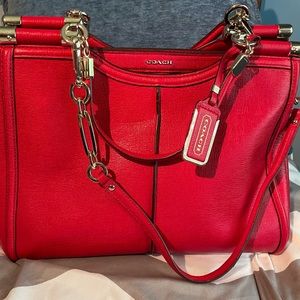 Coach Purse- Red with gold hardware, Unique interior